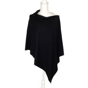 Eileen Fisher Black 100% Cashmere Knit Asymmetrical Cut Pullover Poncho One Size